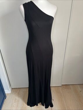 Trina Turk One-Shoulder Solid Black Jersey Knit Maxi Special Occasion Dress